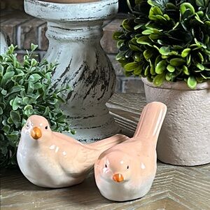 NEW! Set 2 Shabby Chic Peach & Cream Ceramic Love Song Bird Figurines